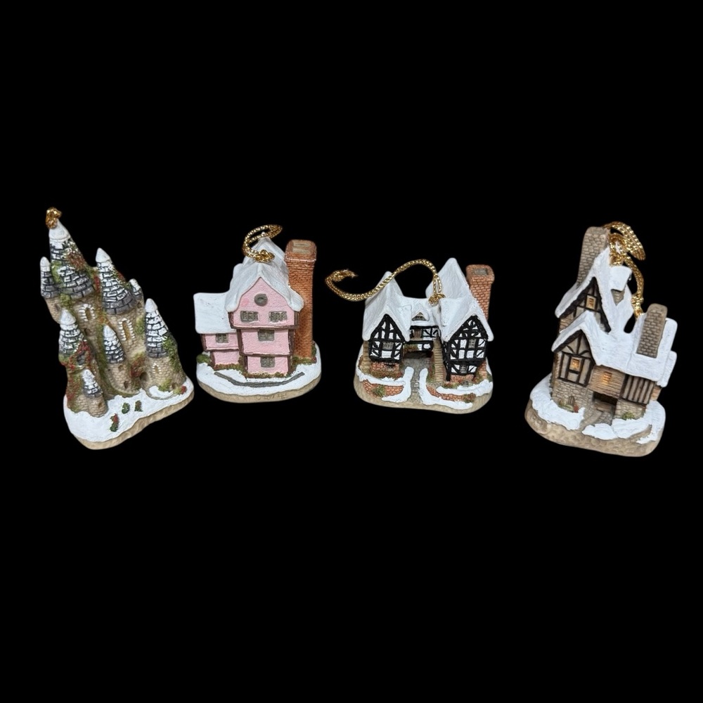 Vintage David Winter Cottages 4 Christmas Ornaments Tudor Fairytale Fred Suffolk